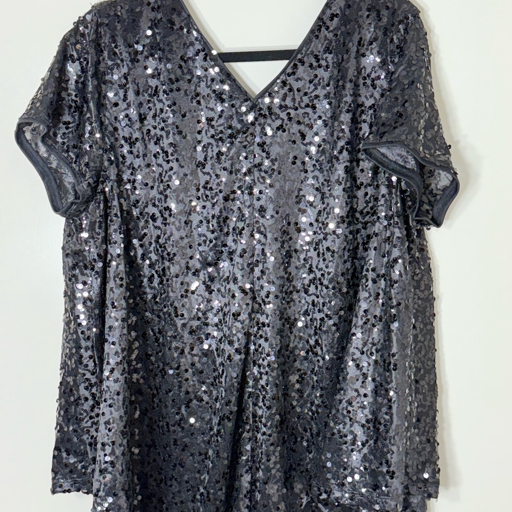 Roaman's Women’s Black Sequins Short Sleeve‎ Blouse Plus Size 20W - Picture 6 of 9